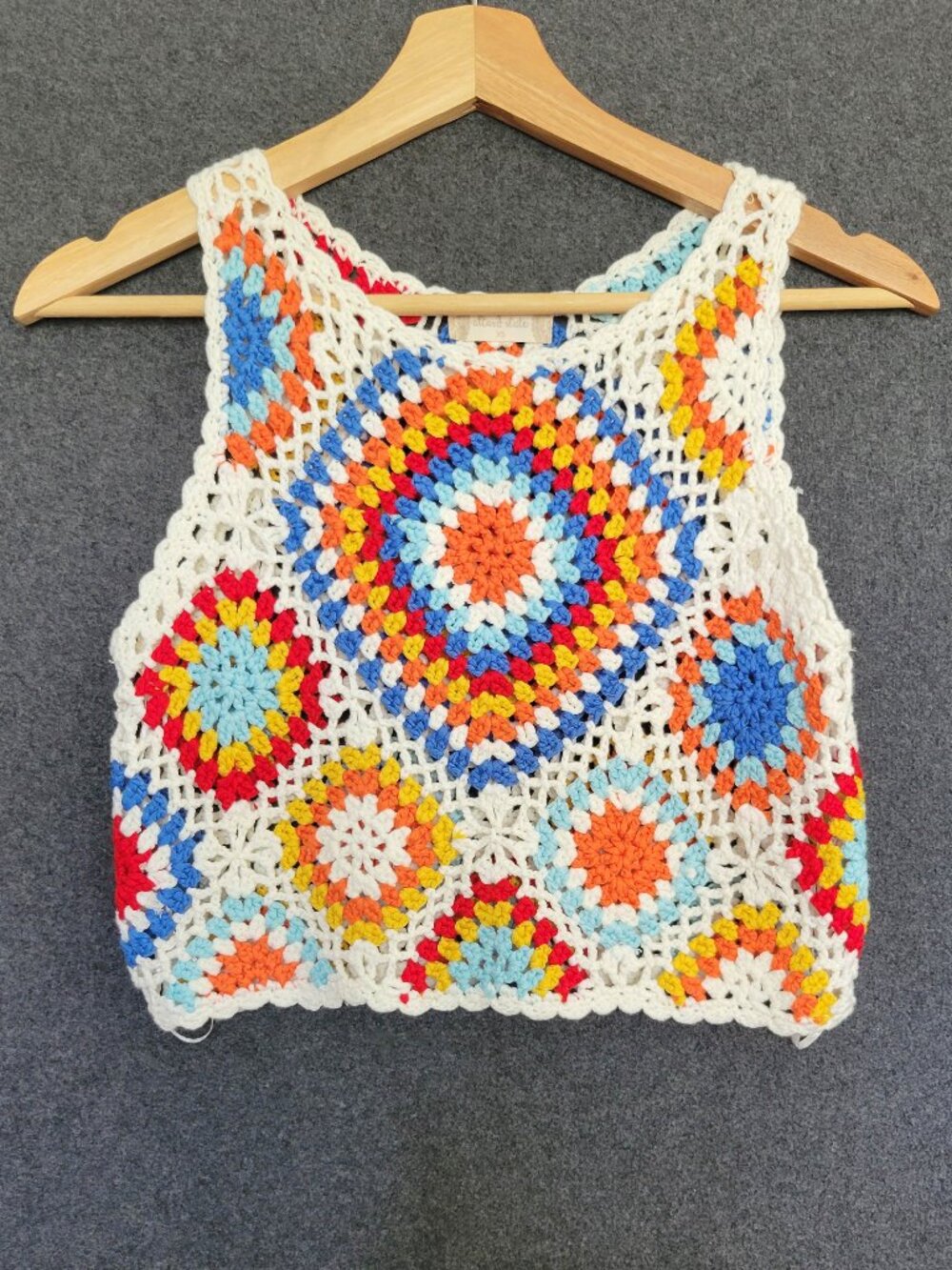 Altar’d State Crochet Open Knit Granny Square Tank Crop Top Retro Groovy XS